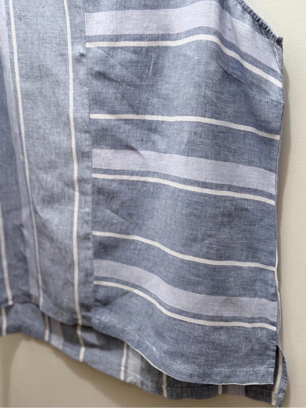 Eileen Fisher Blue and White Striped Sleeveless Linen Tank